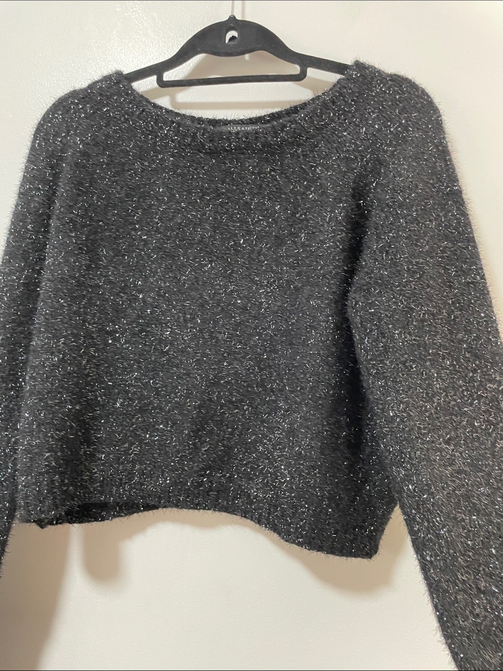 All Saints Sparkle Metallic Black Scoop Neck Knit Sweater - Picture 9 of 16